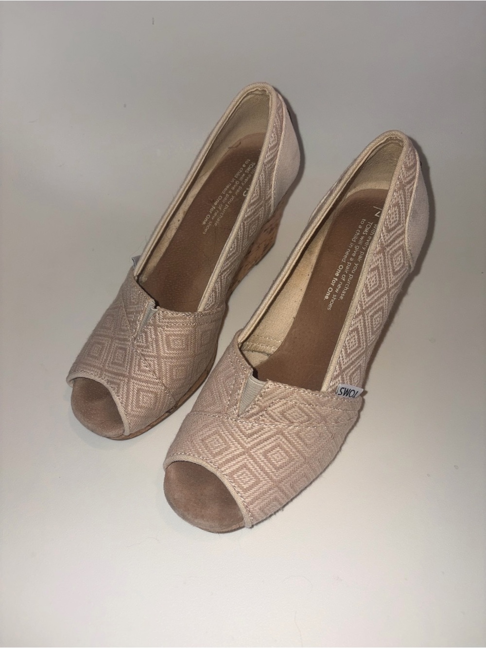 Toms Beige Geometric Peep-Toe Wedge